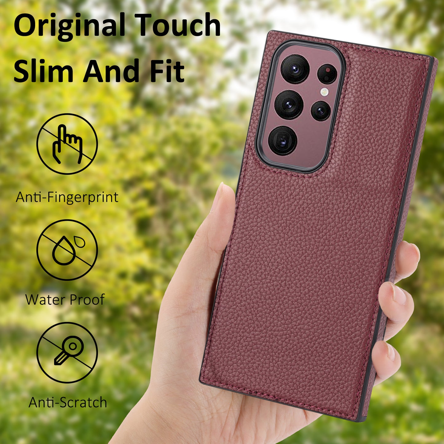 For Samsung Galaxy S24 Ultra Case Shockproof Litchi Texture PU Leather Coated TPU Cellphone Cover - Wine Red