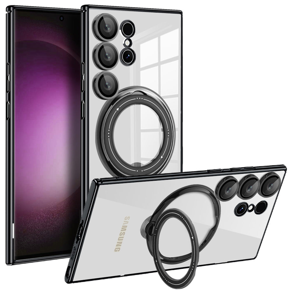 For Samsung Galaxy S24 Ultra Case Rotate Magnetic Ring Kickstand PC+TPU Phone Cover - Black
