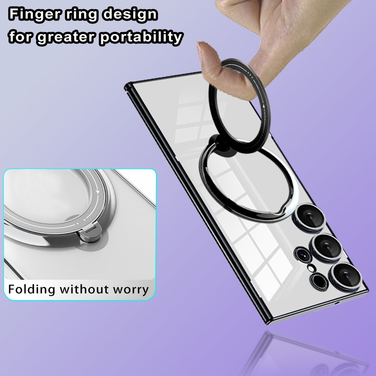 For Samsung Galaxy S24 Ultra Case Rotate Magnetic Ring Kickstand PC+TPU Phone Cover - Black