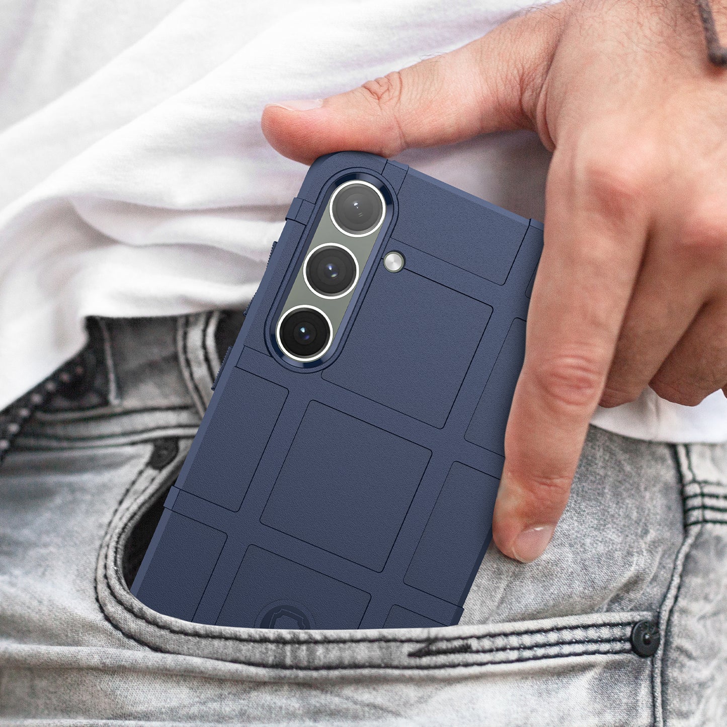 For Samsung Galaxy S24+ Case Shockproof Square Grid Texture TPU Phone Cover Shell - Blue