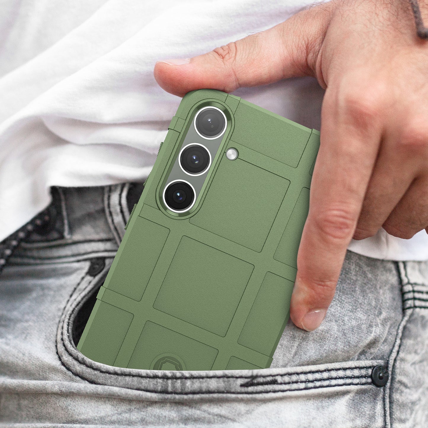 For Samsung Galaxy S24+ Case Shockproof Square Grid Texture TPU Phone Cover Shell - Green