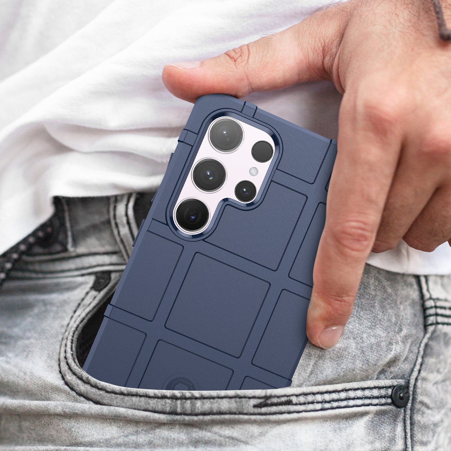 For Samsung Galaxy S24 Ultra TPU Phone Cover Shockproof Phone Case with Square Grid Texture - Blue