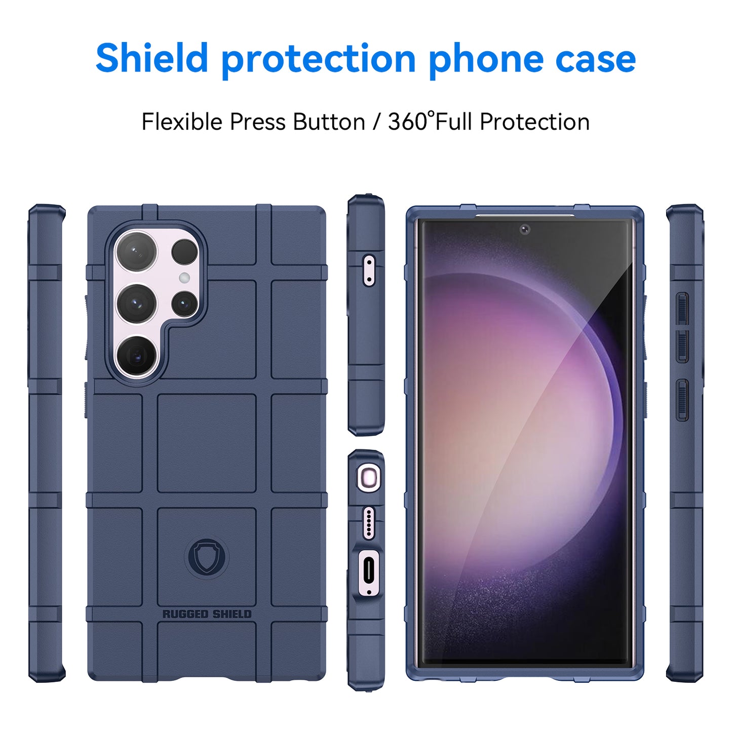 For Samsung Galaxy S24 Ultra TPU Phone Cover Shockproof Phone Case with Square Grid Texture - Blue