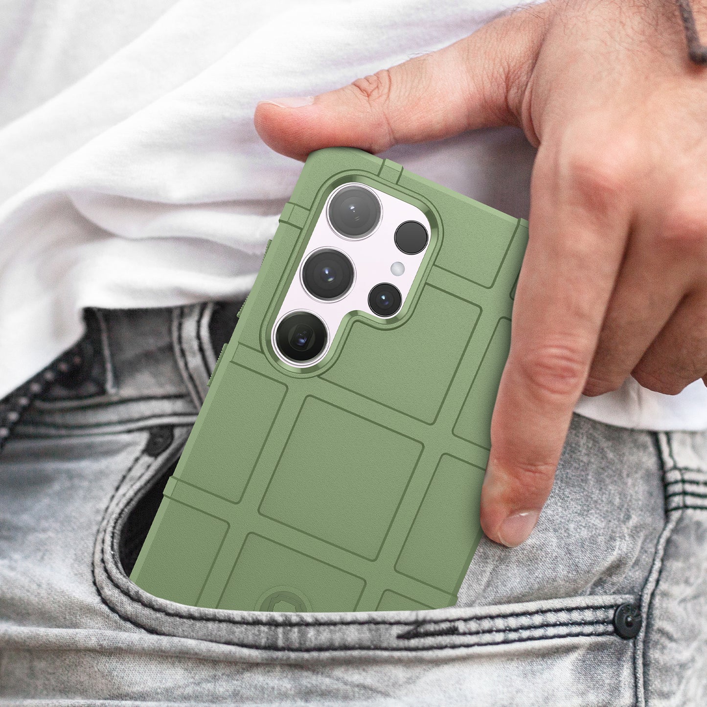 For Samsung Galaxy S24 Ultra TPU Phone Cover Shockproof Phone Case with Square Grid Texture - Green