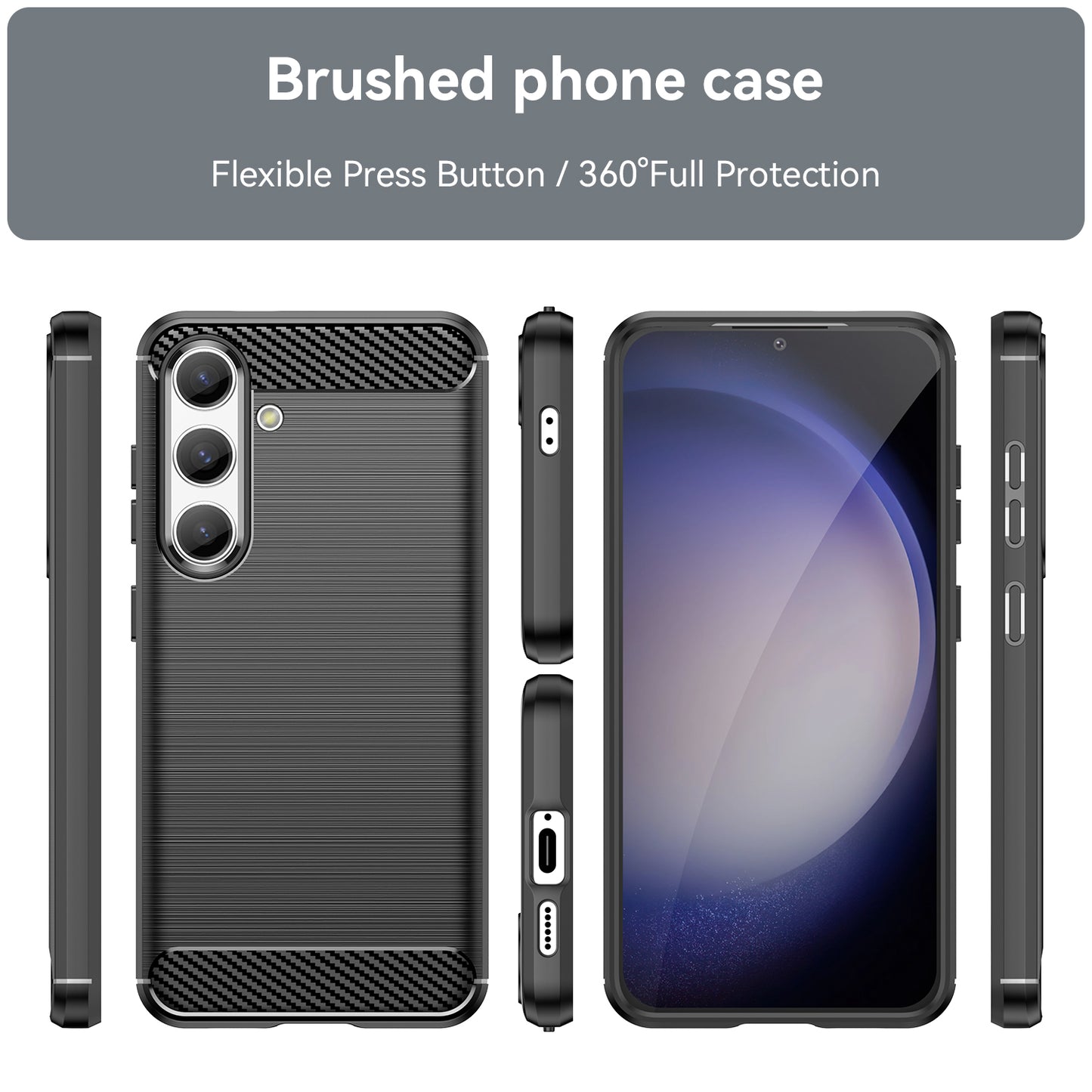 For Samsung Galaxy S24 Case Phone Cover TPU Carbon Fiber Texture Slim-Fit Cell Phone Shell - Black