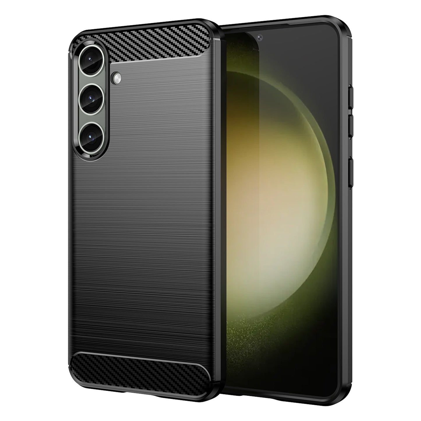 For Samsung Galaxy S24+ Mobile Phone Case Slim-Fit Cover TPU Carbon Fiber Texture Phone Shell - Black