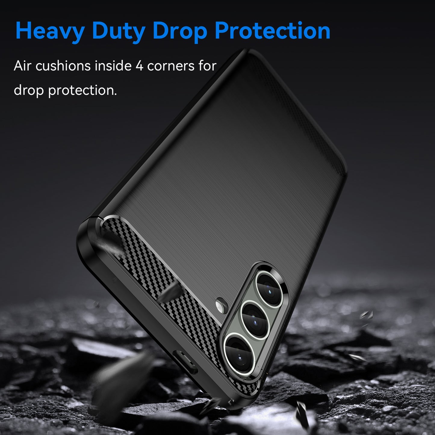 For Samsung Galaxy S24+ Mobile Phone Case Slim-Fit Cover TPU Carbon Fiber Texture Phone Shell - Black