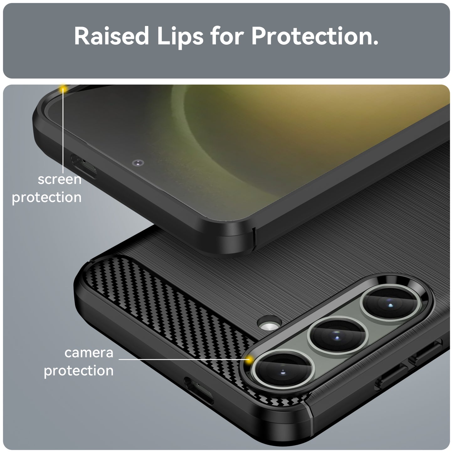 For Samsung Galaxy S24+ Mobile Phone Case Slim-Fit Cover TPU Carbon Fiber Texture Phone Shell - Black