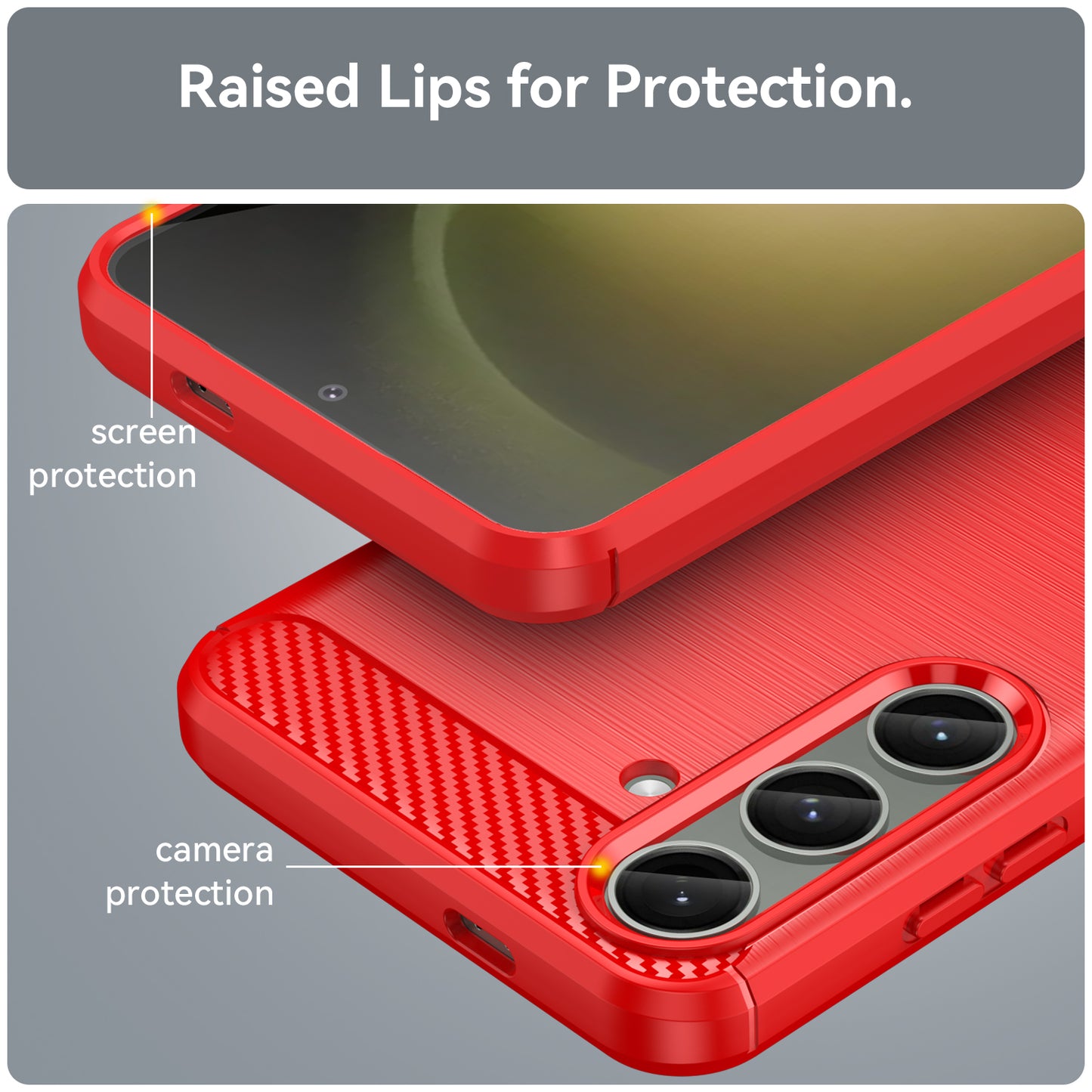 For Samsung Galaxy S24+ Mobile Phone Case Slim-Fit Cover TPU Carbon Fiber Texture Phone Shell - Red