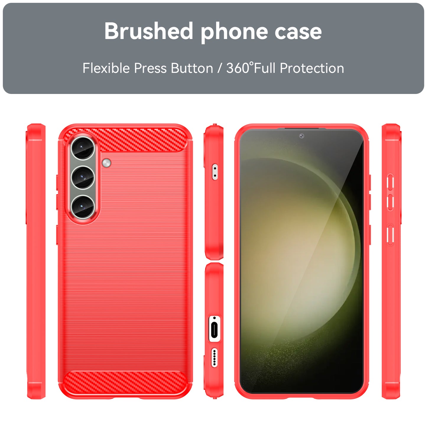 For Samsung Galaxy S24+ Mobile Phone Case Slim-Fit Cover TPU Carbon Fiber Texture Phone Shell - Red