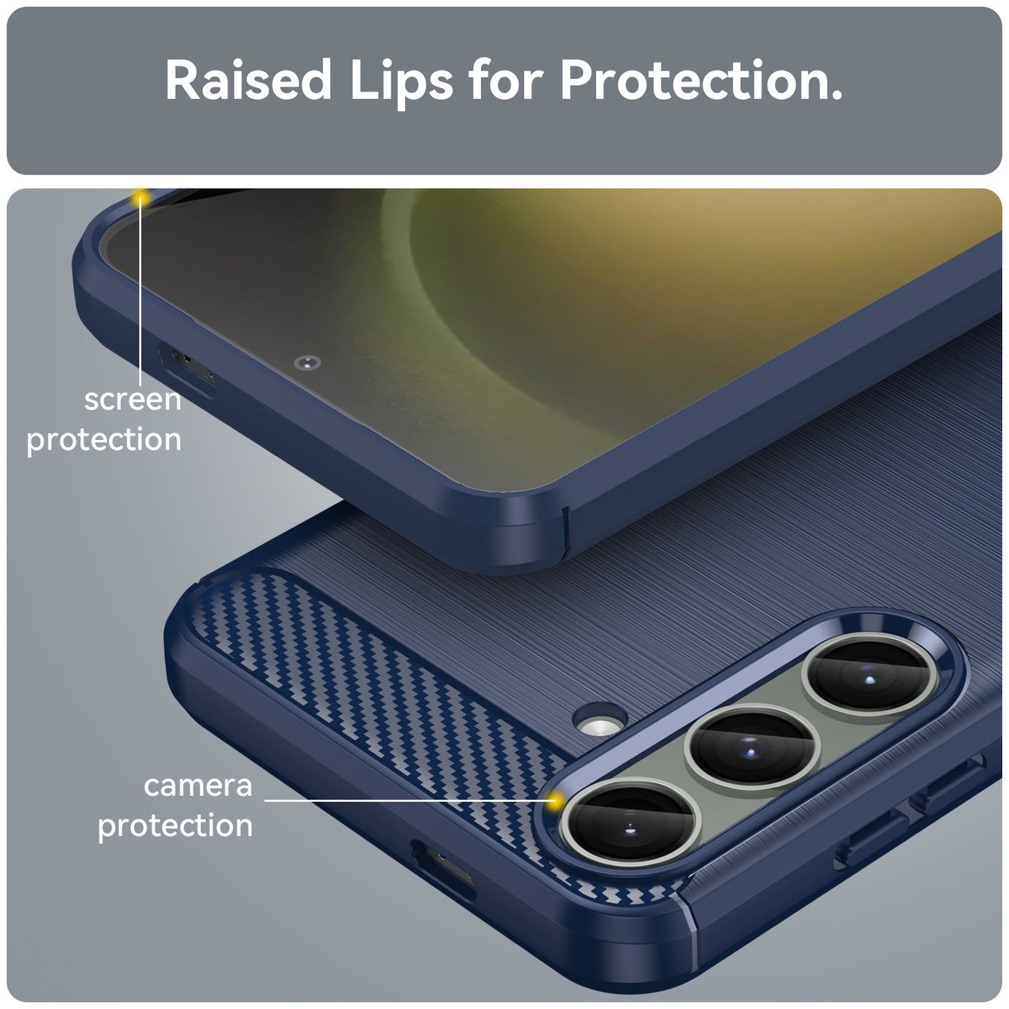 For Samsung Galaxy S24+ Mobile Phone Case Slim-Fit Cover TPU Carbon Fiber Texture Phone Shell - Blue