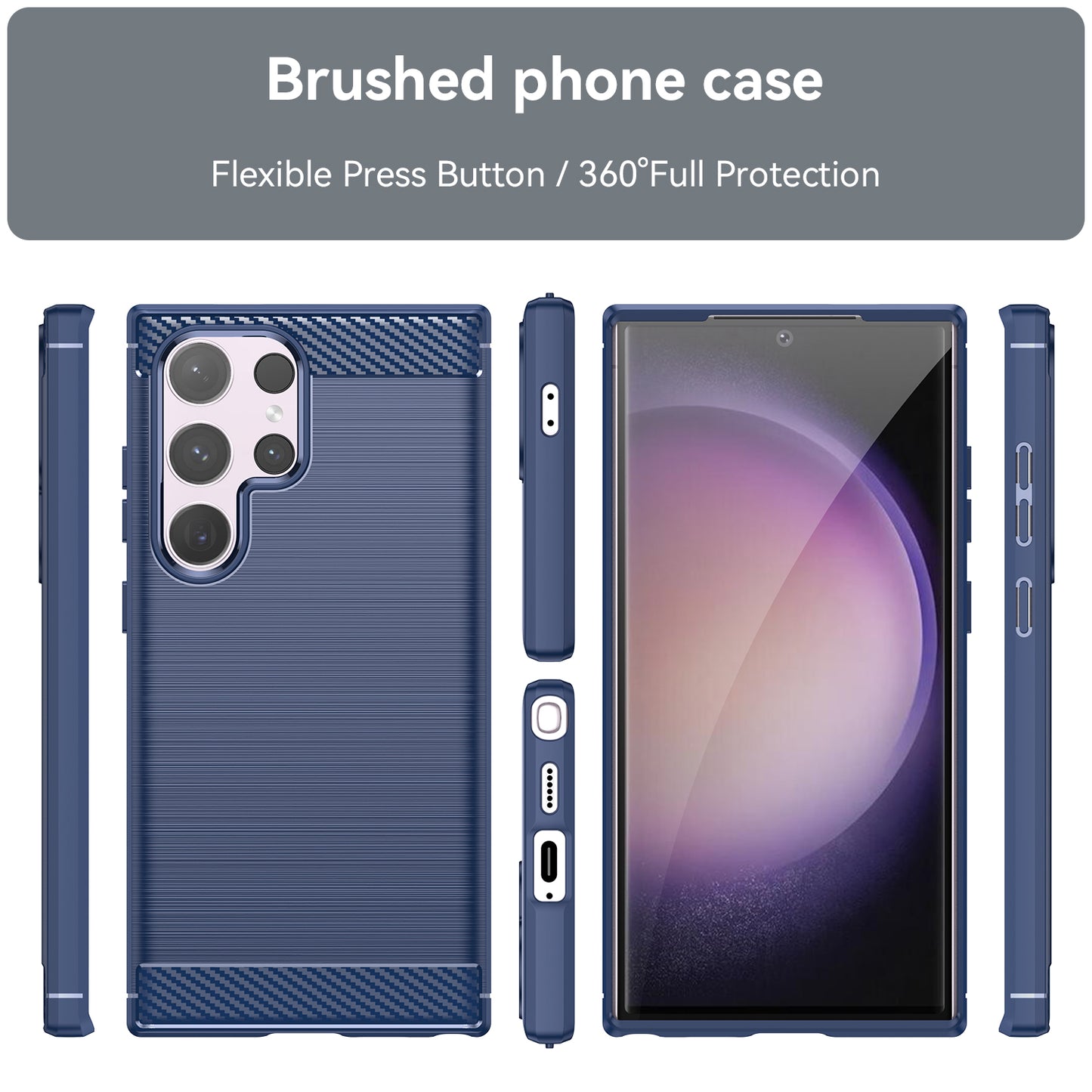 For Samsung Galaxy S24 Ultra Case TPU Carbon Fiber Texture Shell Anti-Scratch Cell Phone Cover - Blue