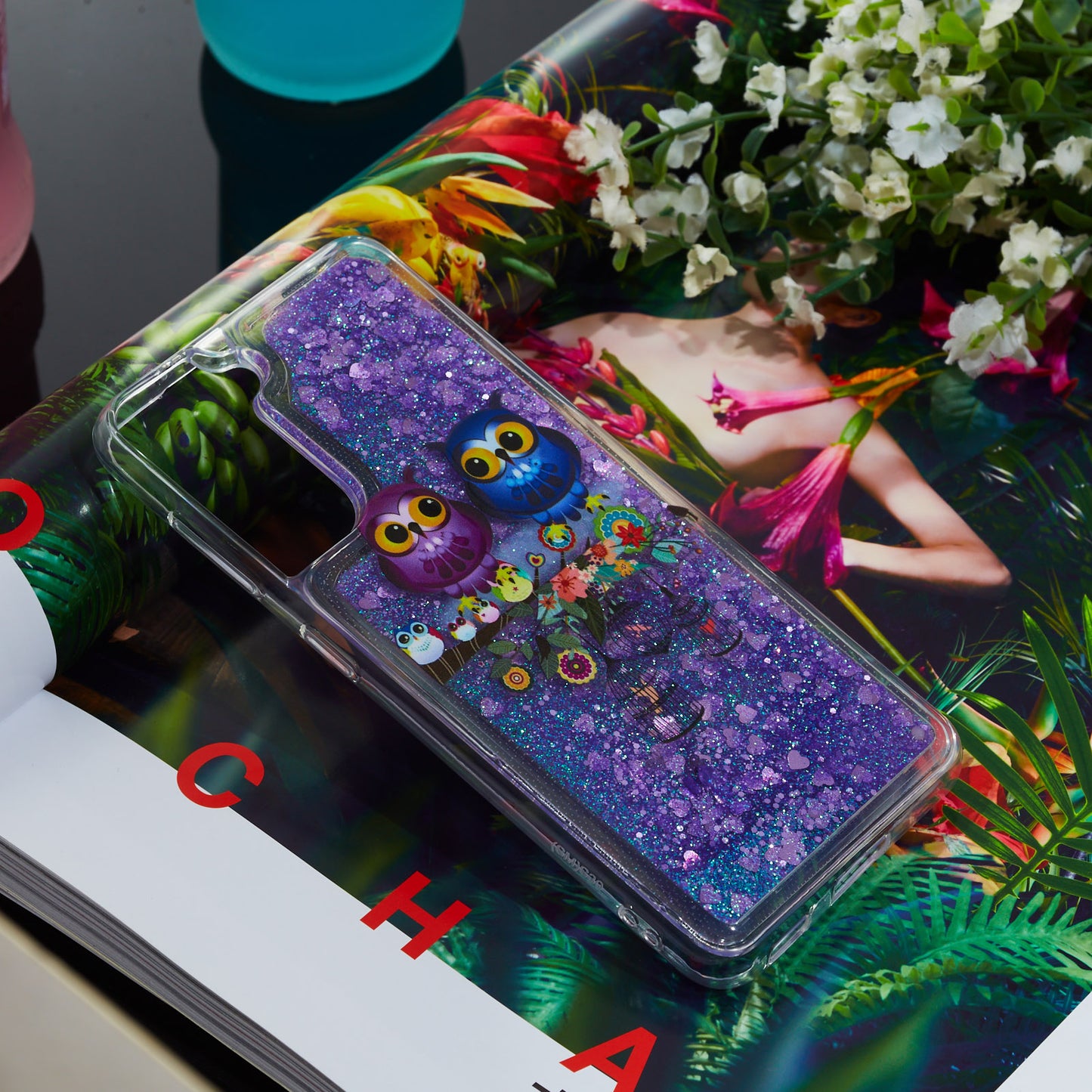 For Samsung Galaxy S24+ Case Glitter Liquid Quicksand Anti-fall TPU Phone Cover - Two Owls