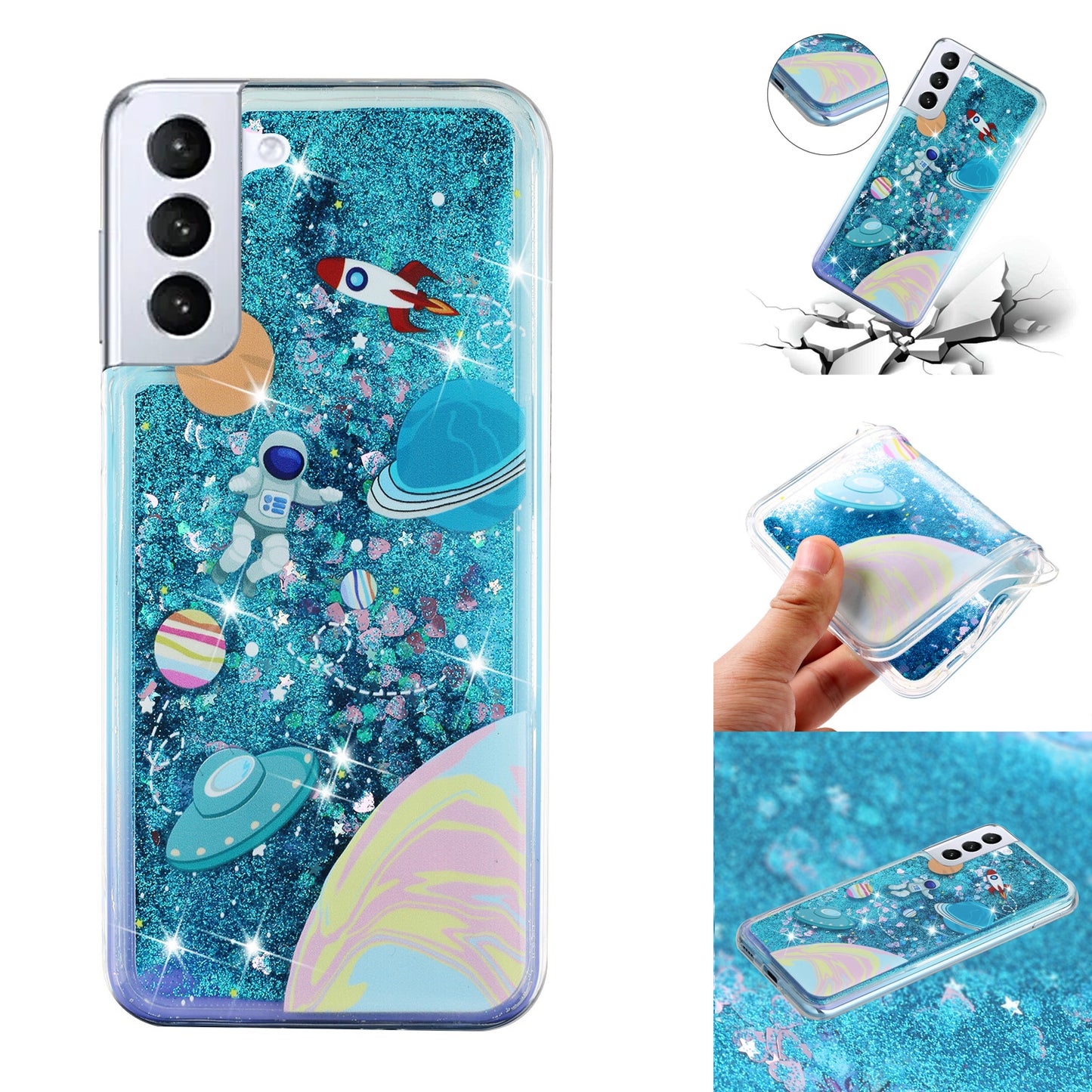 For Samsung Galaxy S24+ Case Glitter Liquid Quicksand Anti-fall TPU Phone Cover - Universe