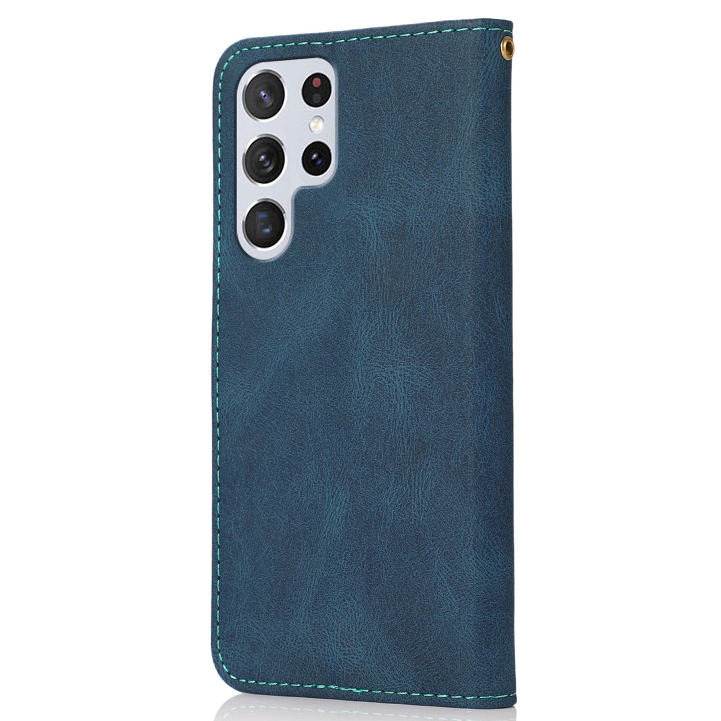 For Samsung Galaxy S24 Ultra Case PU Leather Color Splicing Stand Phone Cover - Blue+Green