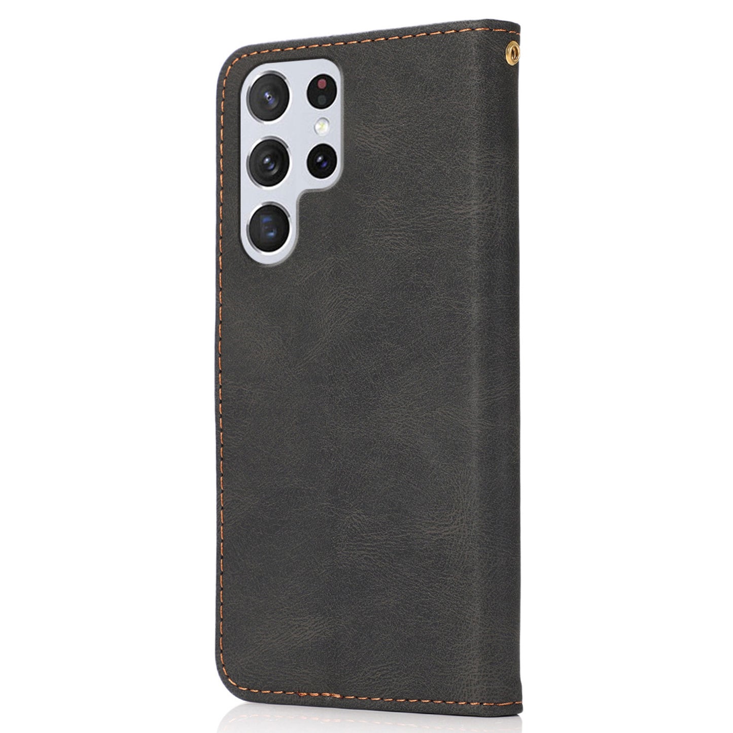 For Samsung Galaxy S24 Ultra Case PU Leather Color Splicing Stand Phone Cover - Black+Brown