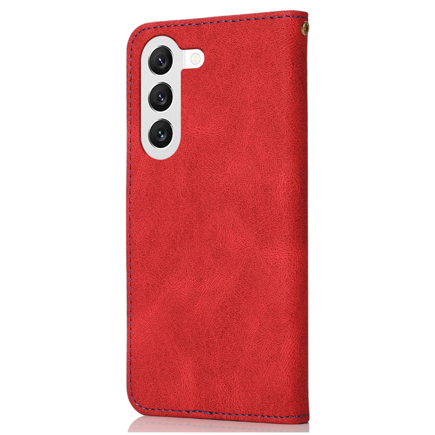 For Samsung Galaxy S24+ Case Color Splicing Phone Cover with Stand Wallet - Red+Blue