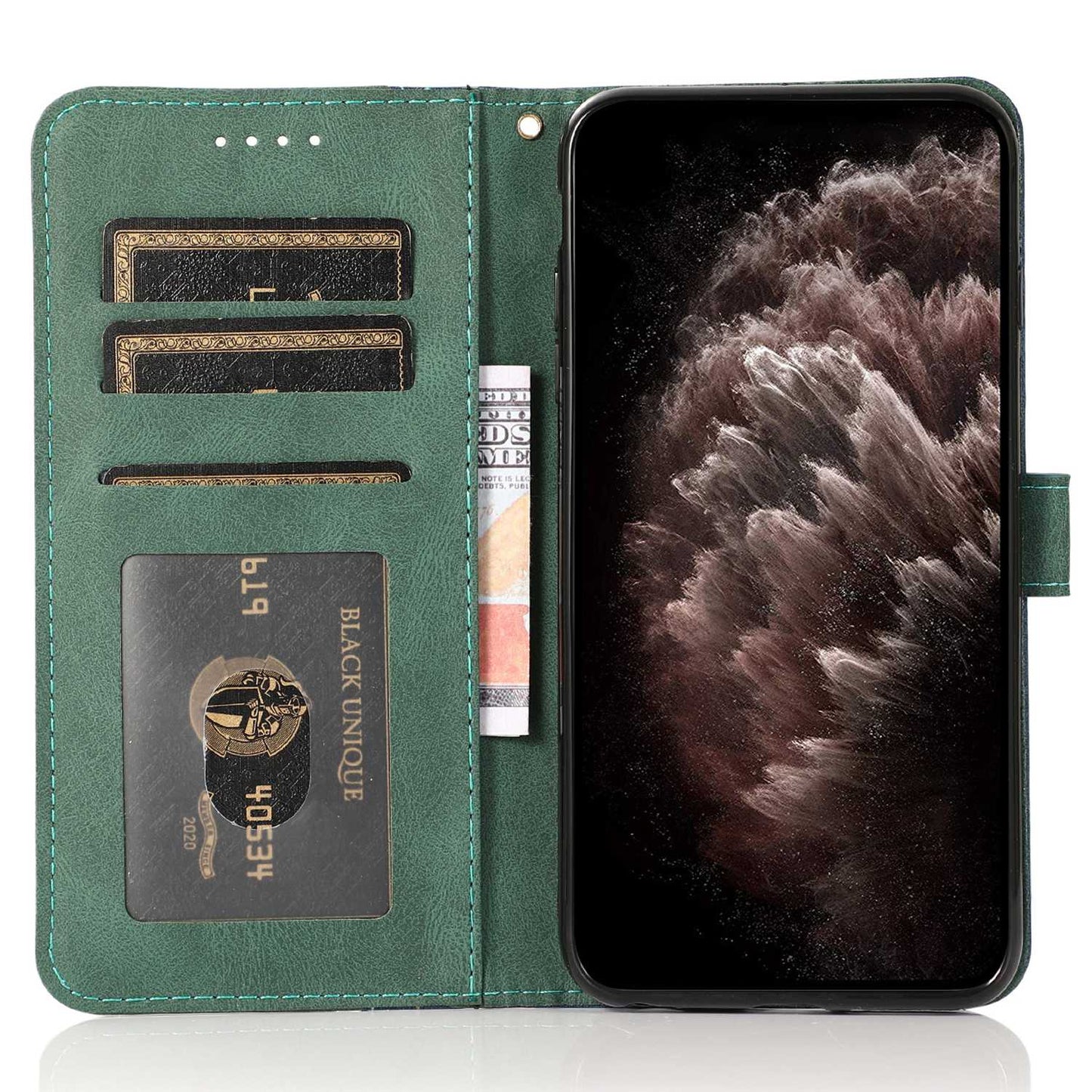 For Samsung Galaxy S24+ Case Color Splicing Phone Cover with Stand Wallet - Blue+Green