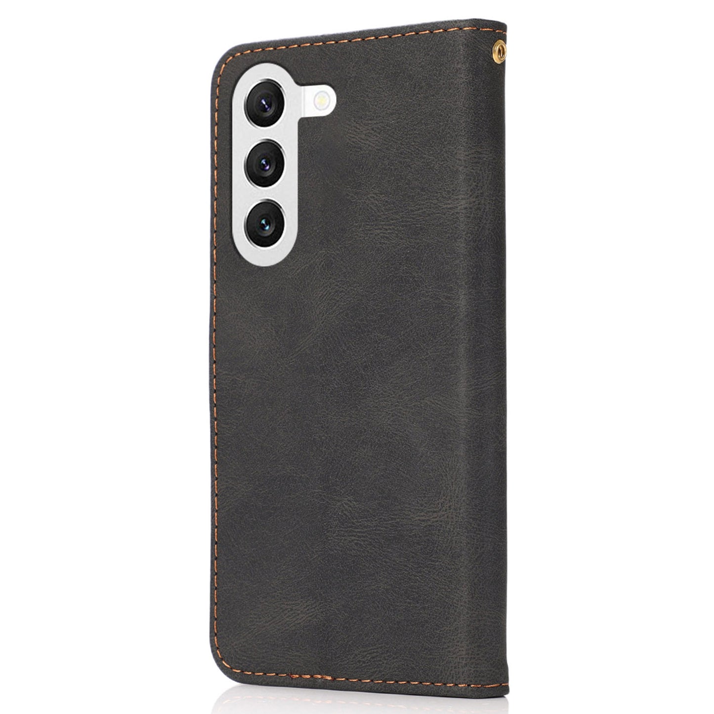 For Samsung Galaxy S24+ Case Color Splicing Phone Cover with Stand Wallet - Black+Brown