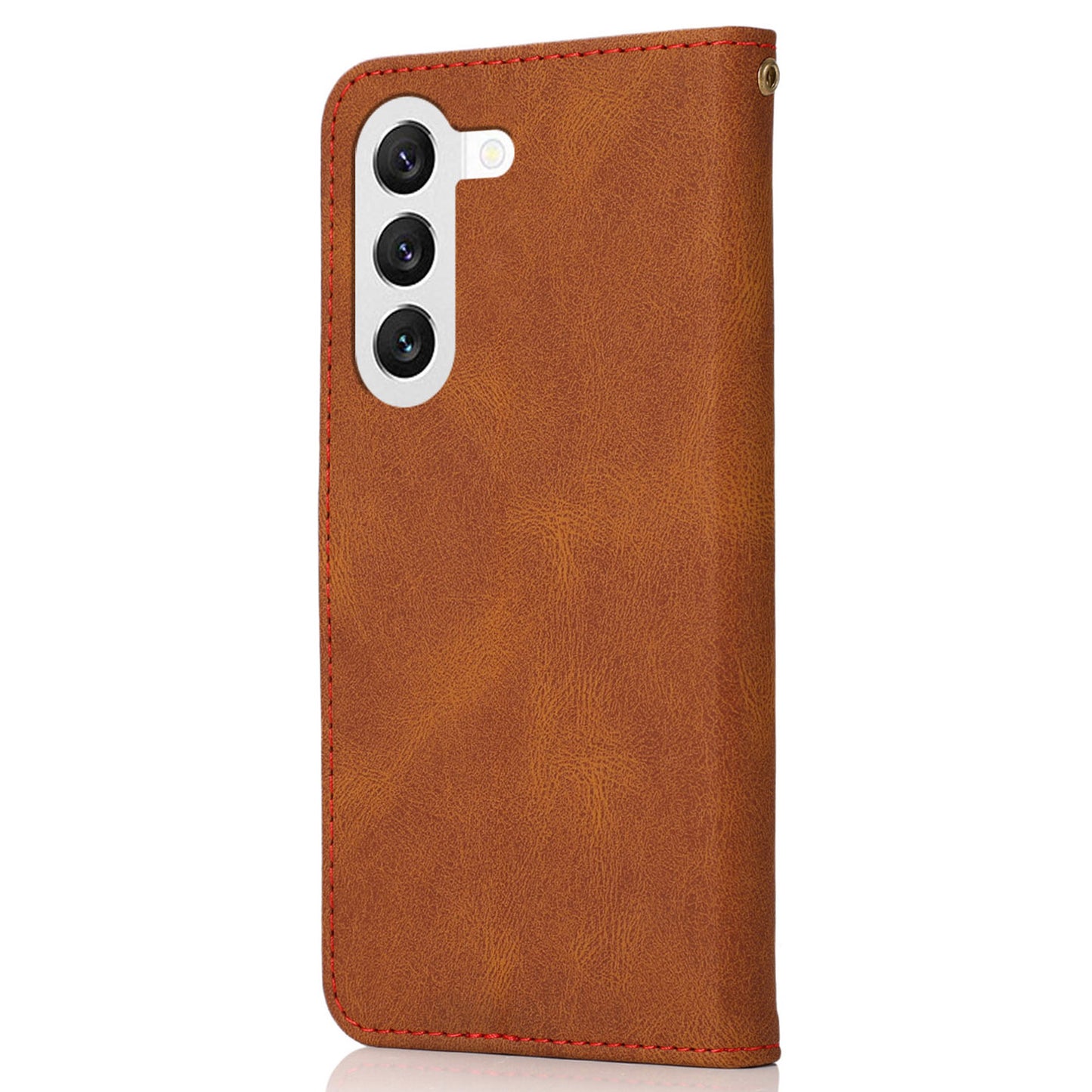 For Samsung Galaxy S24 Case Color Splicing Phone Wallet Cover - Brown+Red