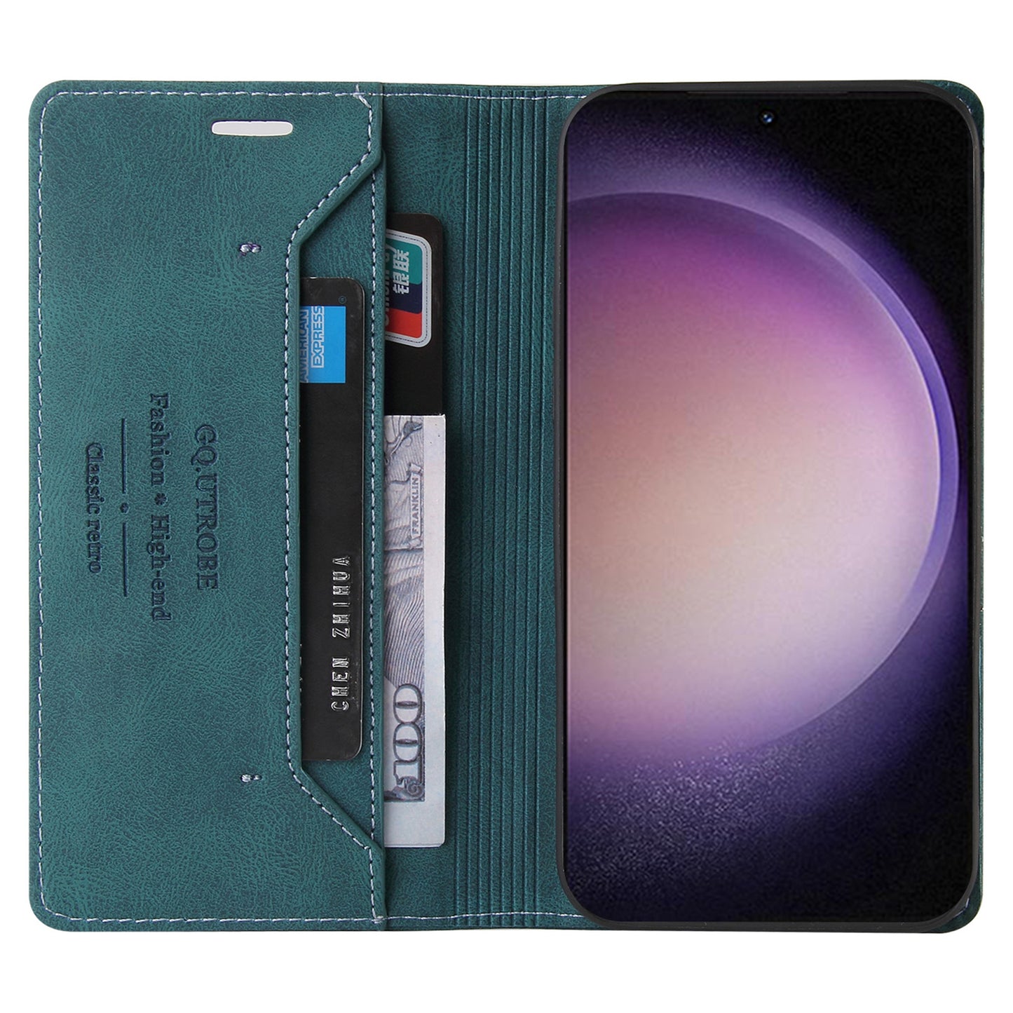 GQ.UTROBE 008 Series For Samsung Galaxy S24 Case Scratch Resistant Cell Phone Leather Cover - Blue