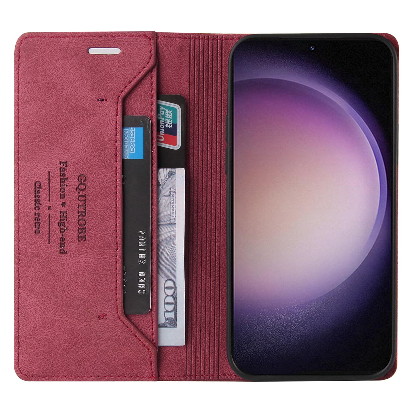 GQ.UTROBE 008 Series For Samsung Galaxy S24 Case Scratch Resistant Cell Phone Leather Cover - Wine Red