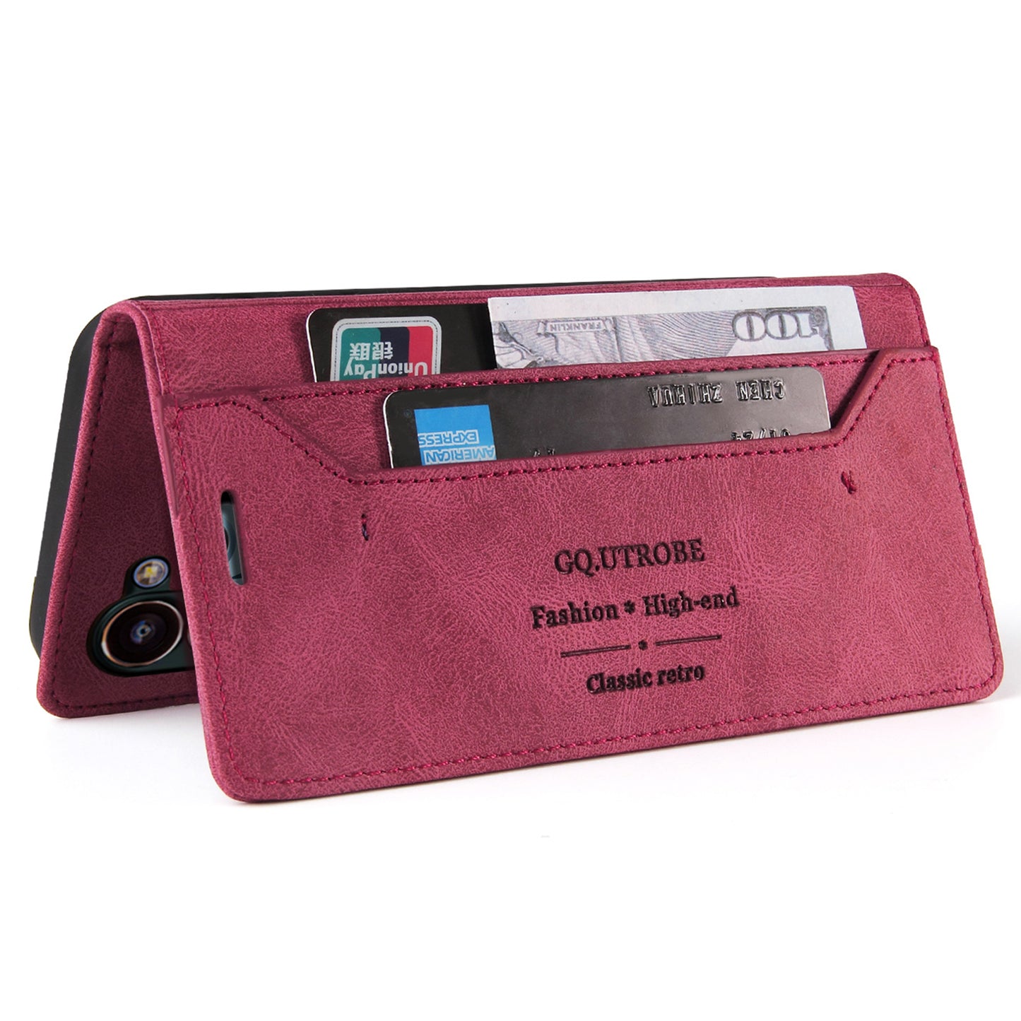 GQ.UTROBE 008 Series For Samsung Galaxy S24+ Case RFID Blocking PU Leather + TPU Skin-touch Cover - Wine Red
