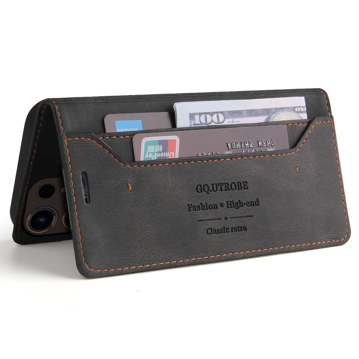 GQ.UTROBE 008 Series For Samsung Galaxy S24 Ultra Case RFID Blocking PU Leather+TPU Skin-touch Phone Protector - Black
