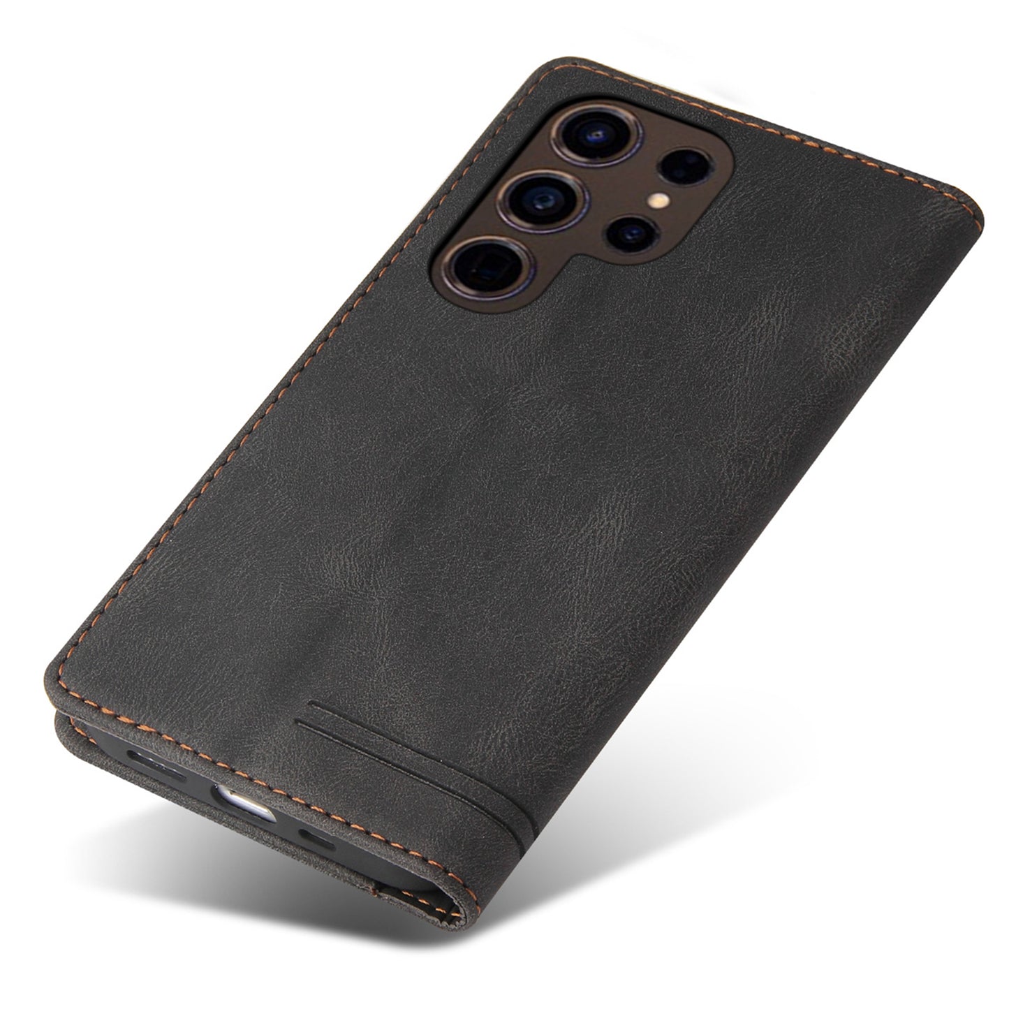 GQ.UTROBE 008 Series For Samsung Galaxy S24 Ultra Case RFID Blocking PU Leather+TPU Skin-touch Phone Protector - Black