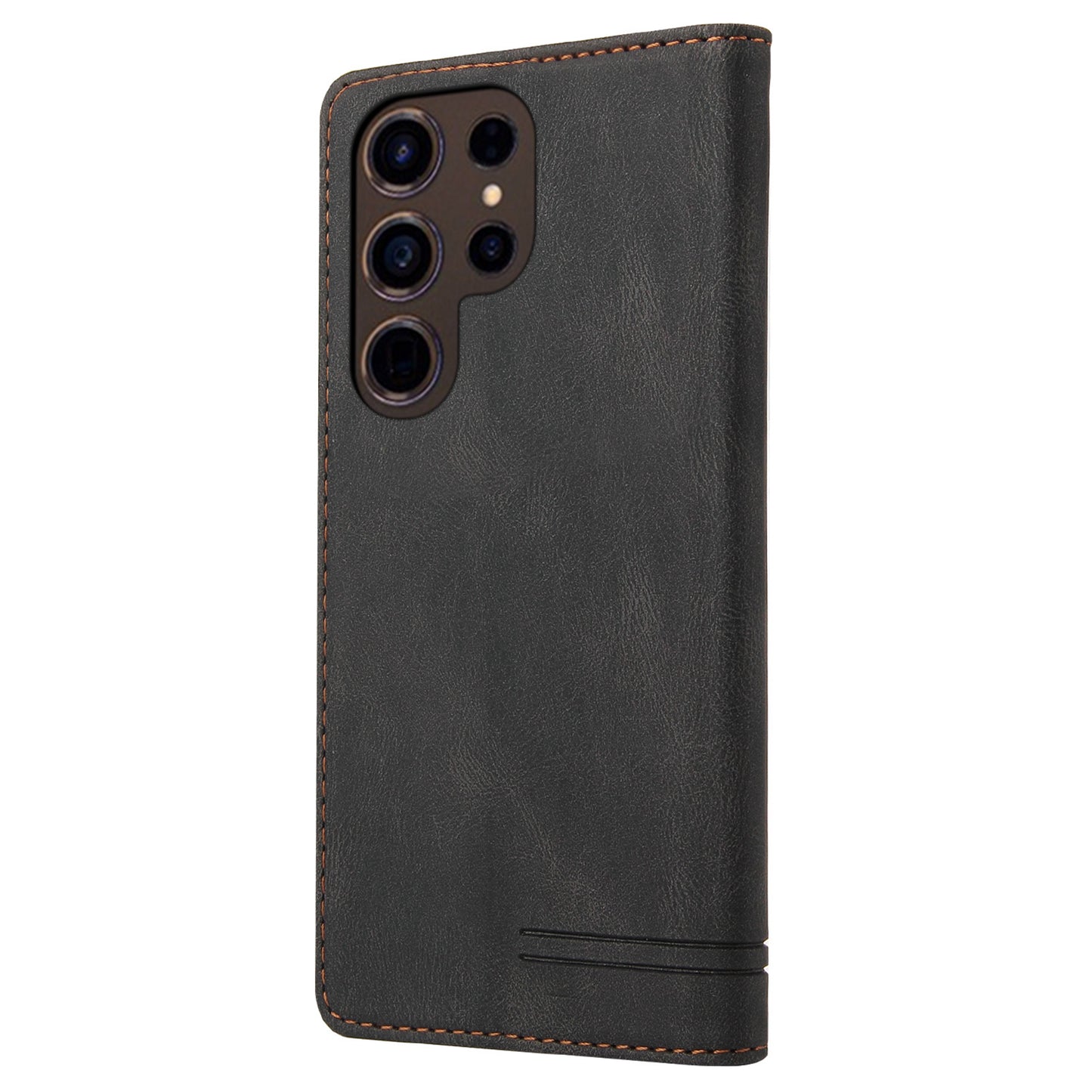 GQ.UTROBE 008 Series For Samsung Galaxy S24 Ultra Case RFID Blocking PU Leather+TPU Skin-touch Phone Protector - Black