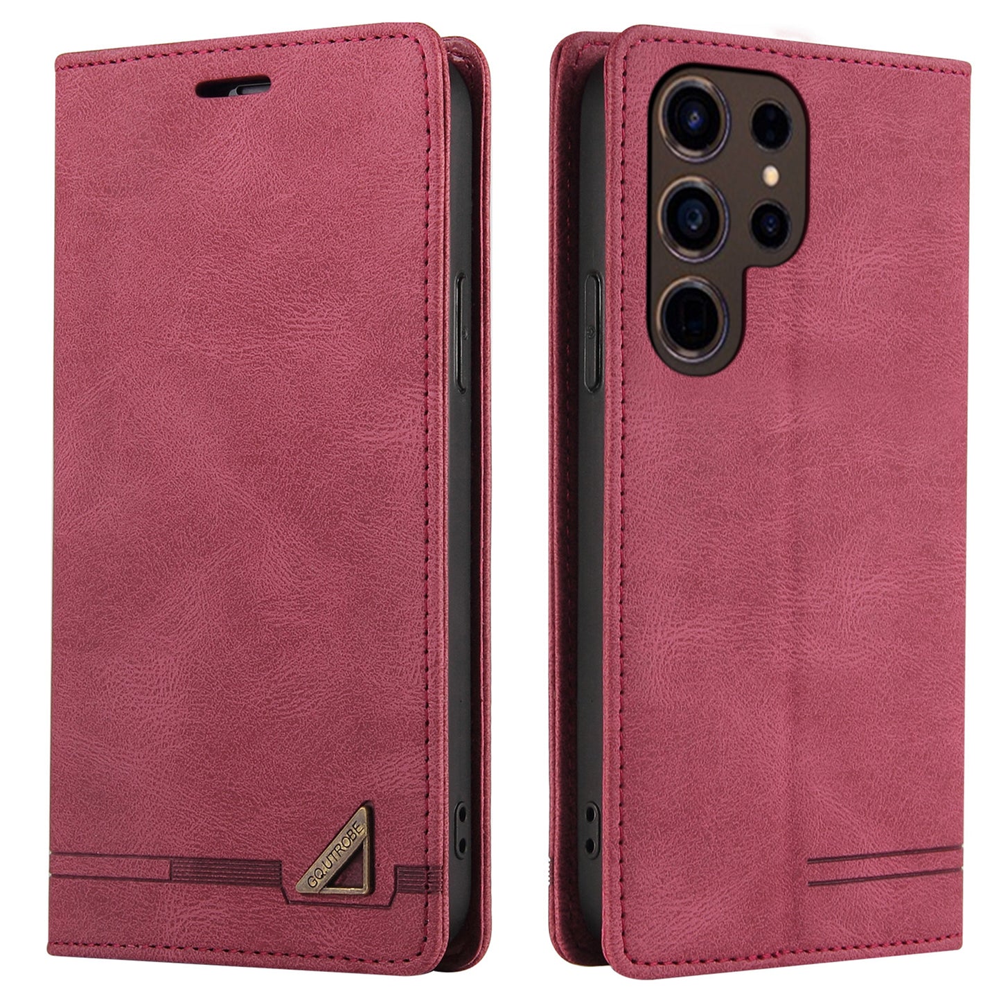 GQ.UTROBE 008 Series For Samsung Galaxy S24 Ultra Case RFID Blocking PU Leather+TPU Skin-touch Phone Protector - Wine Red