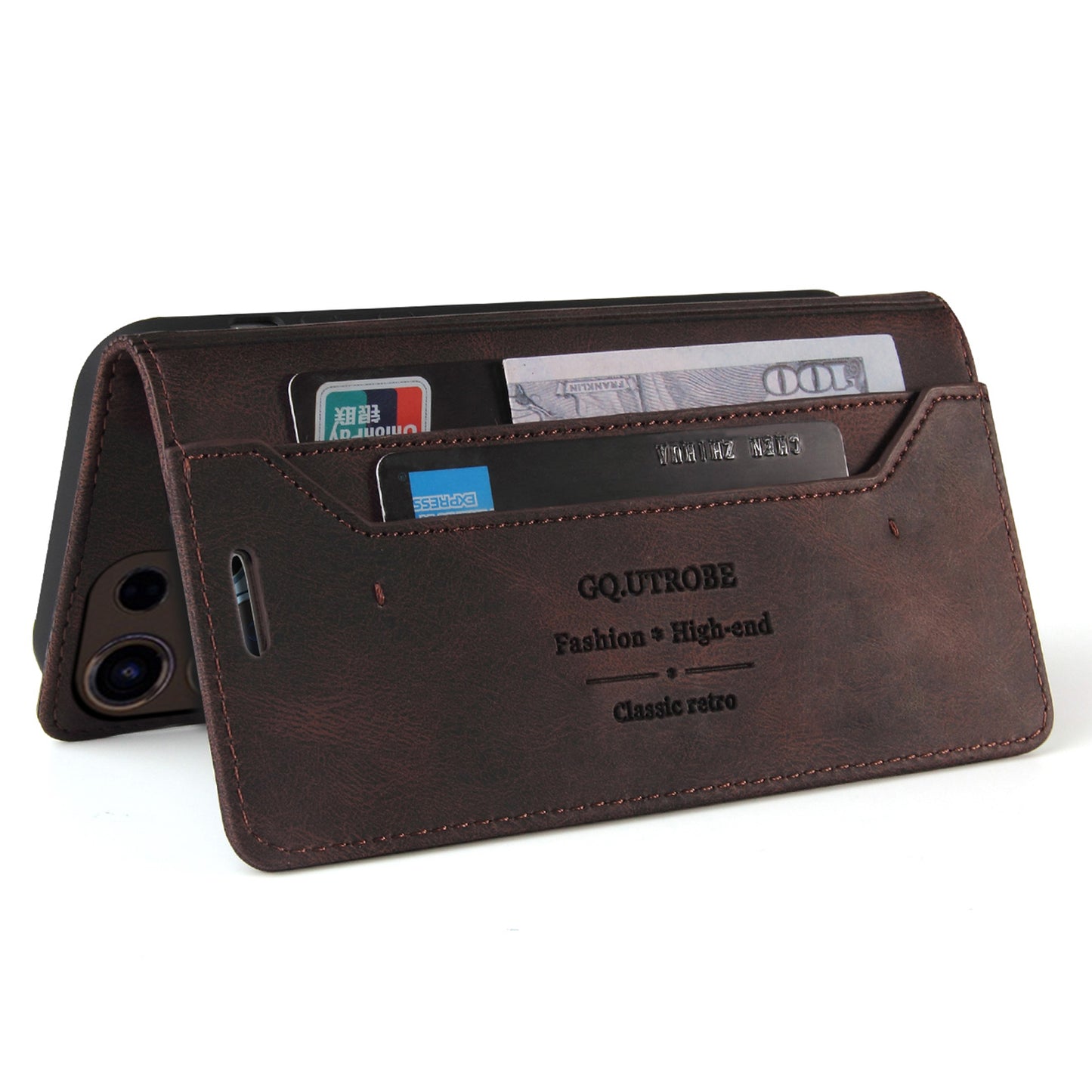 GQ.UTROBE 008 Series For Samsung Galaxy S24 Ultra Case RFID Blocking PU Leather+TPU Skin-touch Phone Protector - Coffee