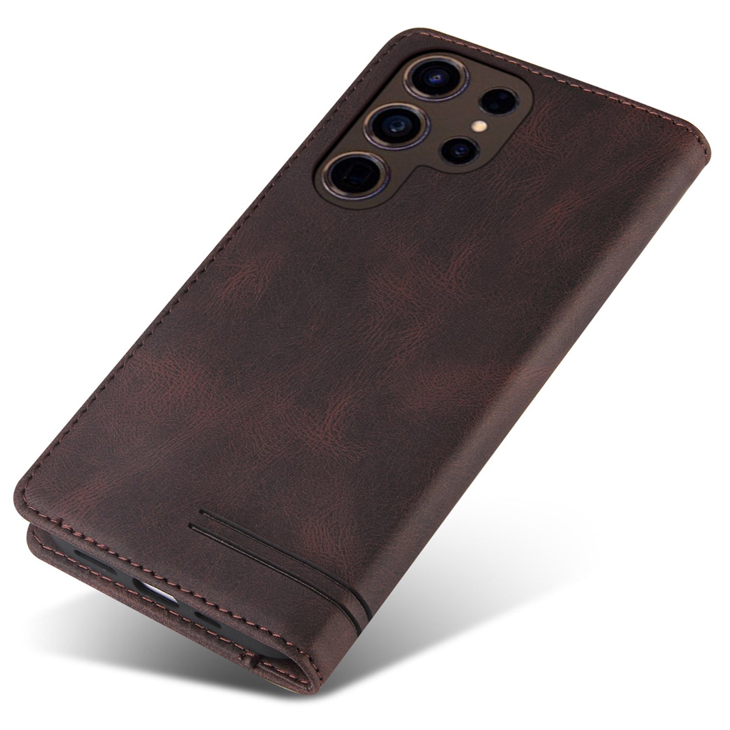 GQ.UTROBE 008 Series For Samsung Galaxy S24 Ultra Case RFID Blocking PU Leather+TPU Skin-touch Phone Protector - Coffee