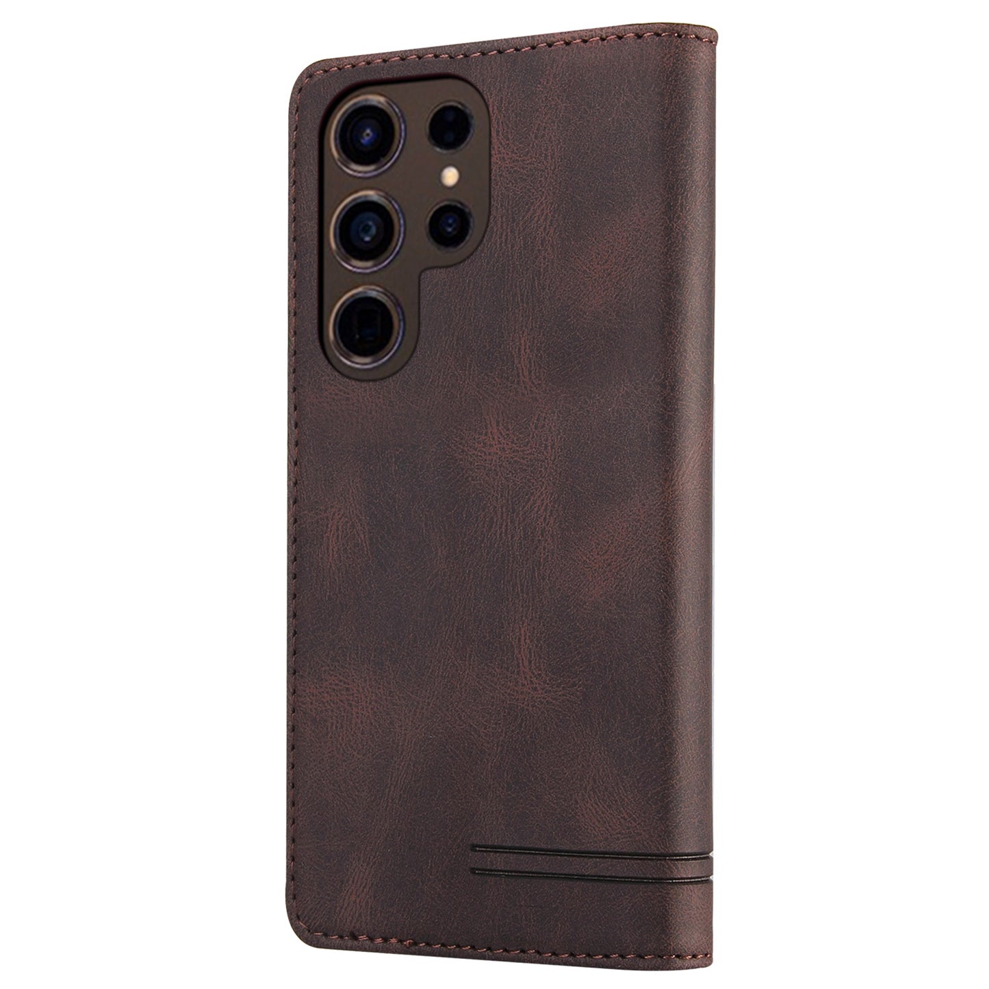 GQ.UTROBE 008 Series For Samsung Galaxy S24 Ultra Case RFID Blocking PU Leather+TPU Skin-touch Phone Protector - Coffee