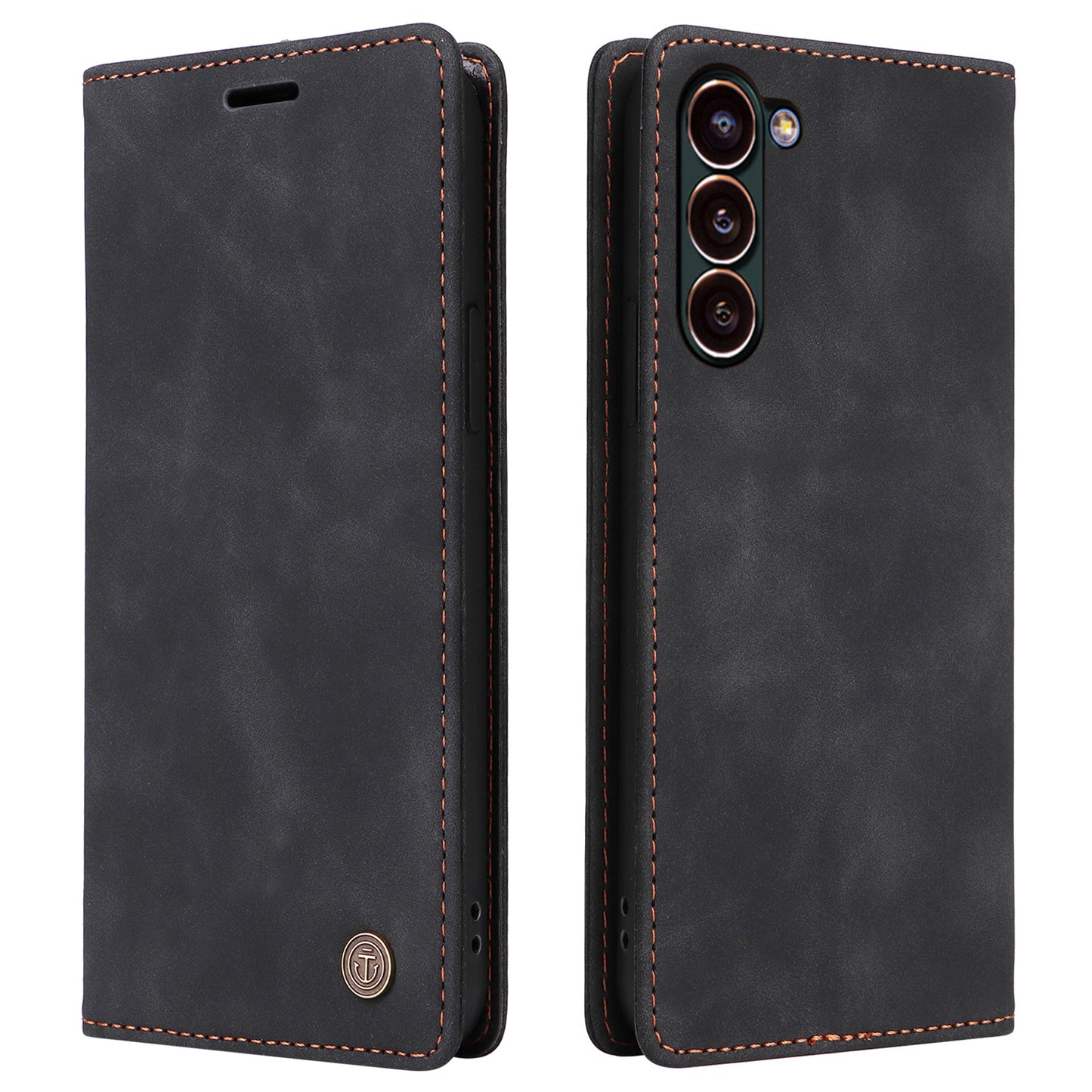 006 Series For Samsung Galaxy S24 Case Stand Leather Cover with Suction Cups Closure - Black