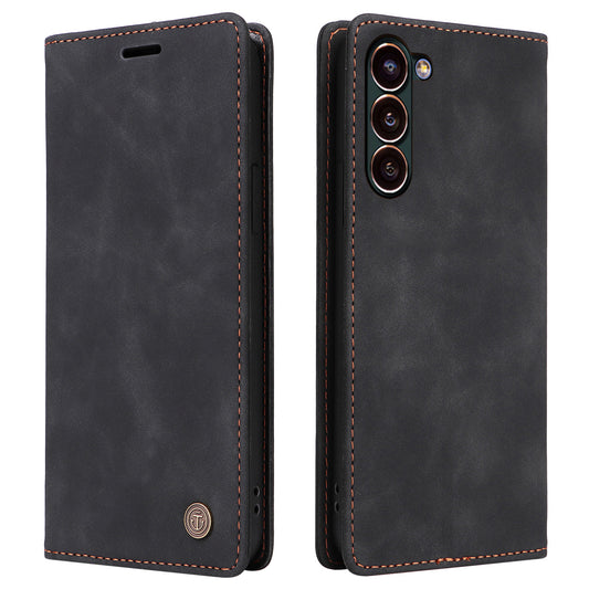 006 Series For Samsung Galaxy S24 Case Stand Leather Cover with Suction Cups Closure - Black