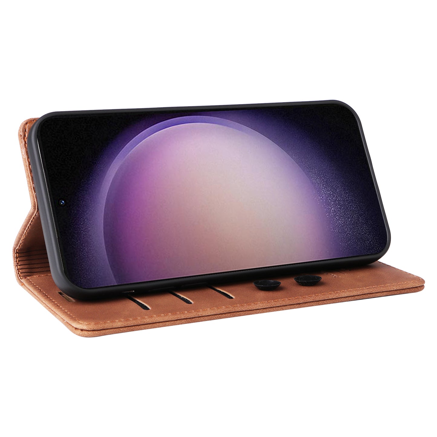 006 Series For Samsung Galaxy S24 Case Stand Leather Cover with Suction Cups Closure - Brown