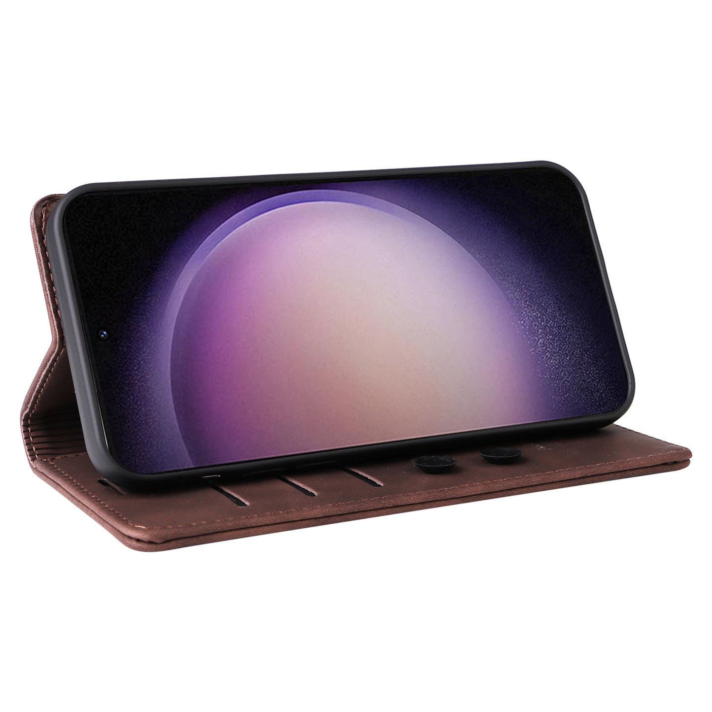 006 Series For Samsung Galaxy S24 Ultra Case PU Leather Folding Stand Cover with Suction Cups Closure - Coffee