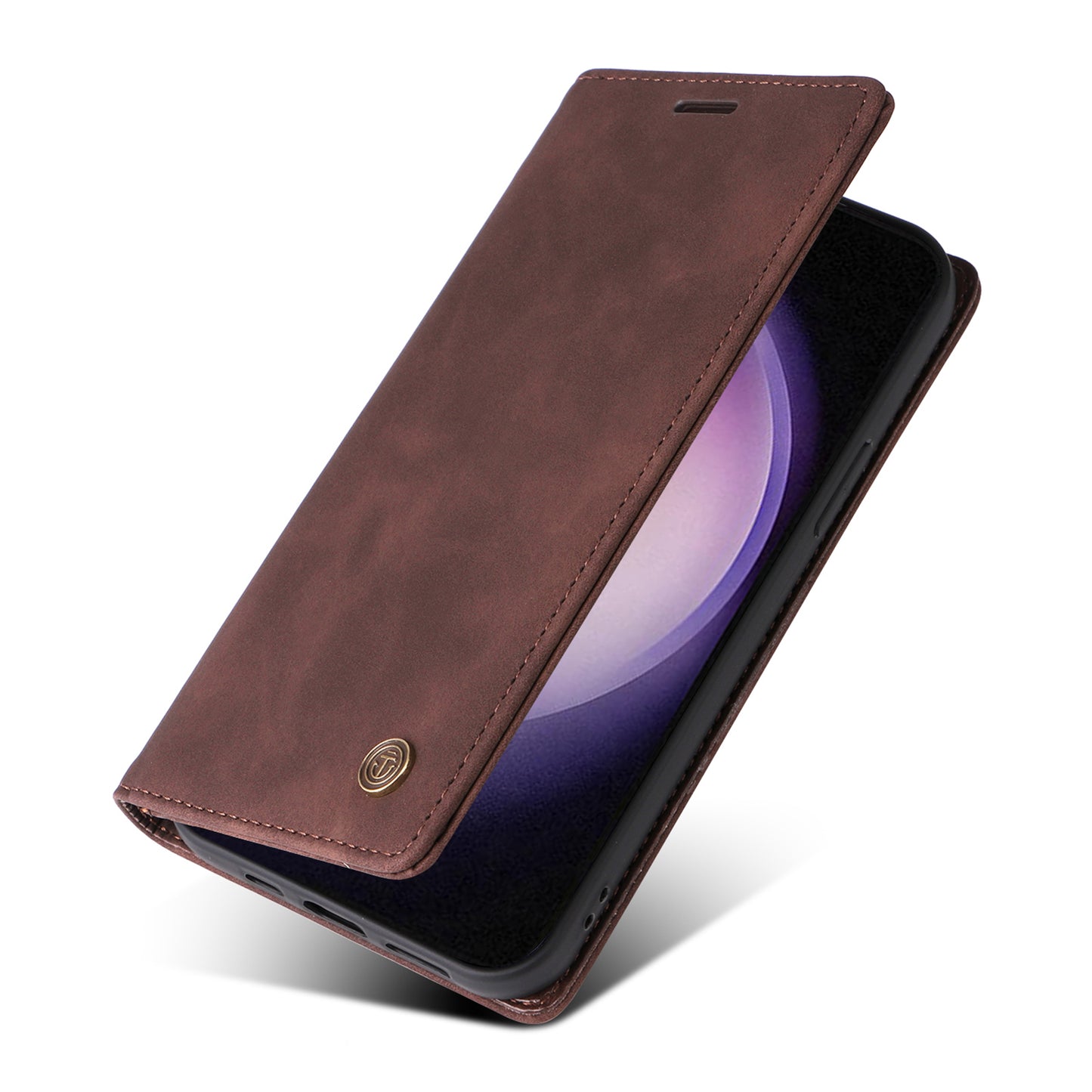 006 Series For Samsung Galaxy S24 Ultra Case PU Leather Folding Stand Cover with Suction Cups Closure - Coffee