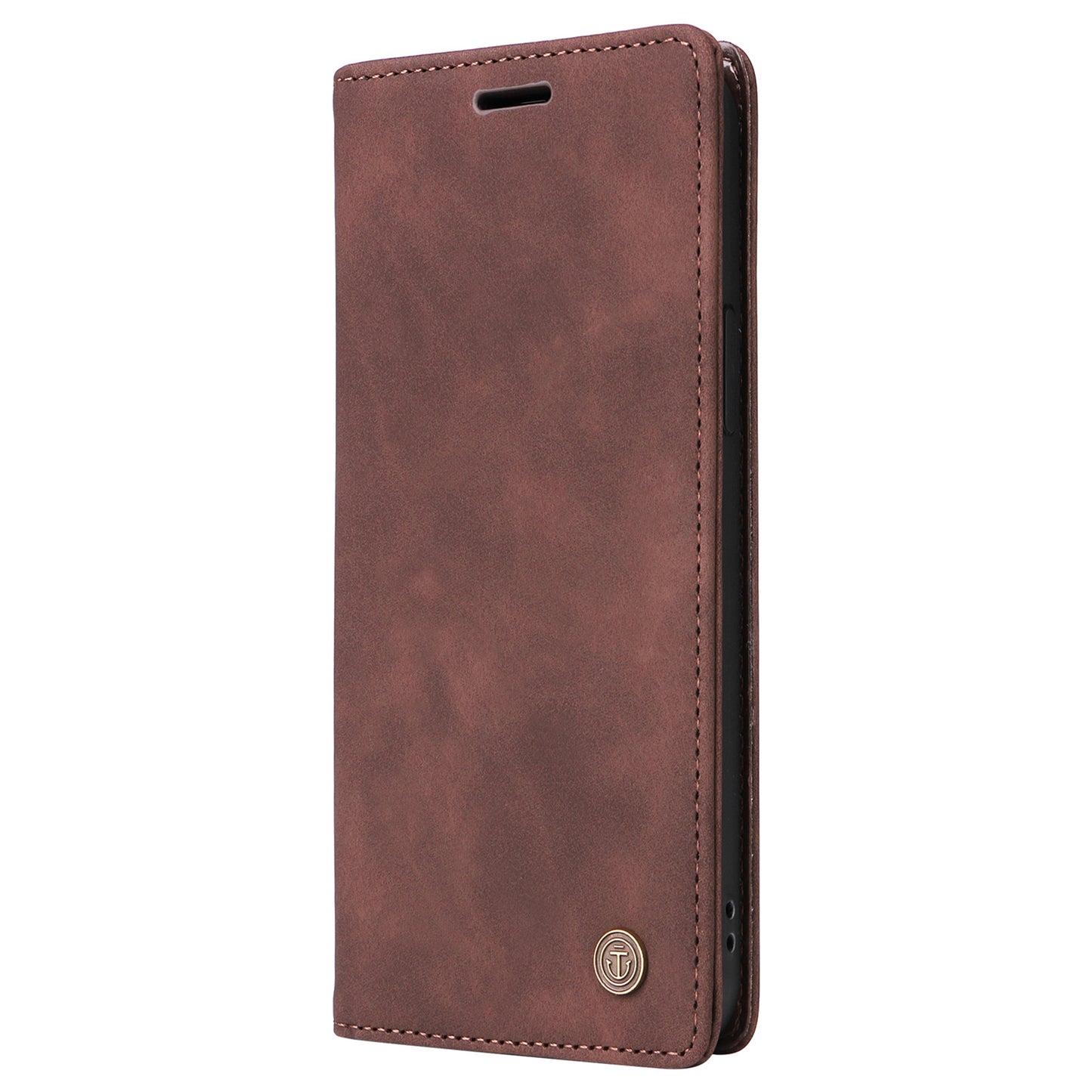006 Series For Samsung Galaxy S24 Ultra Case PU Leather Folding Stand Cover with Suction Cups Closure - Coffee