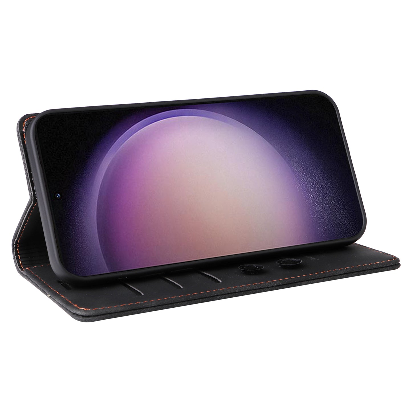 006 Series For Samsung Galaxy S24 Ultra Case PU Leather Folding Stand Cover with Suction Cups Closure - Black