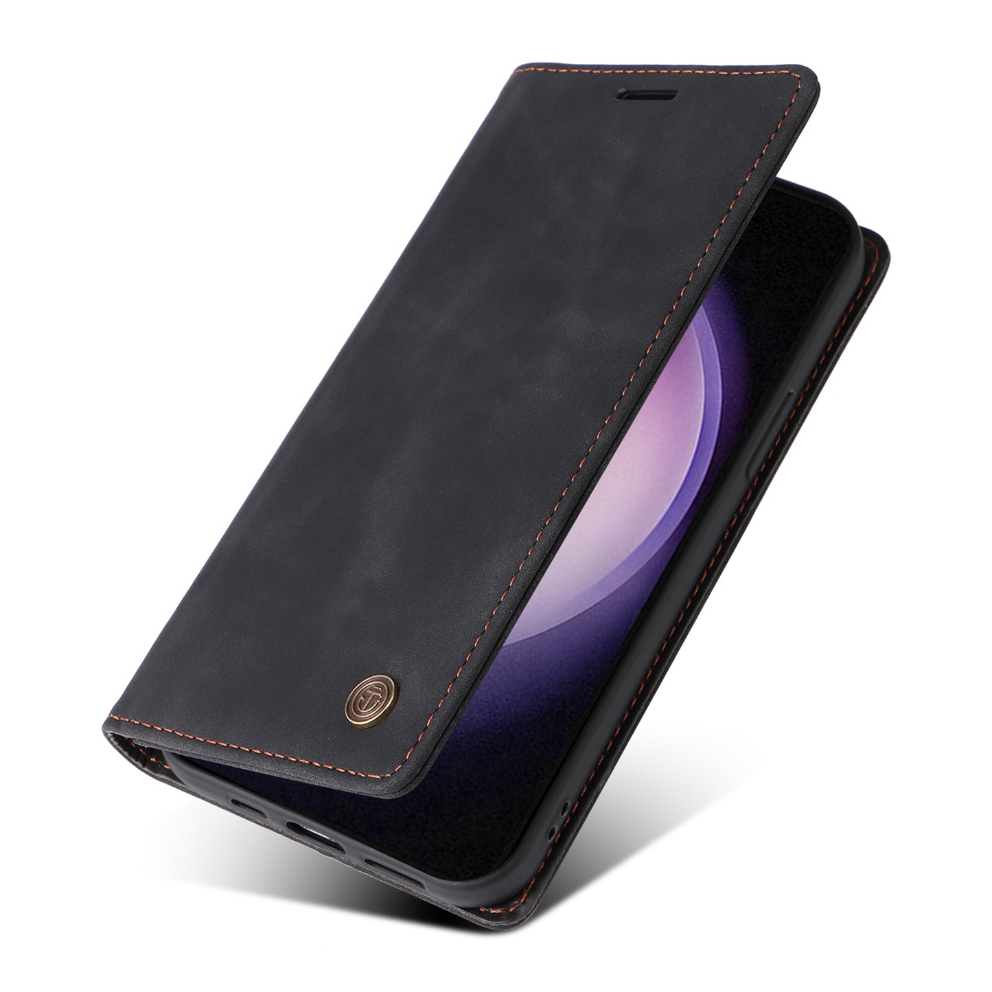 006 Series For Samsung Galaxy S24 Ultra Case PU Leather Folding Stand Cover with Suction Cups Closure - Black