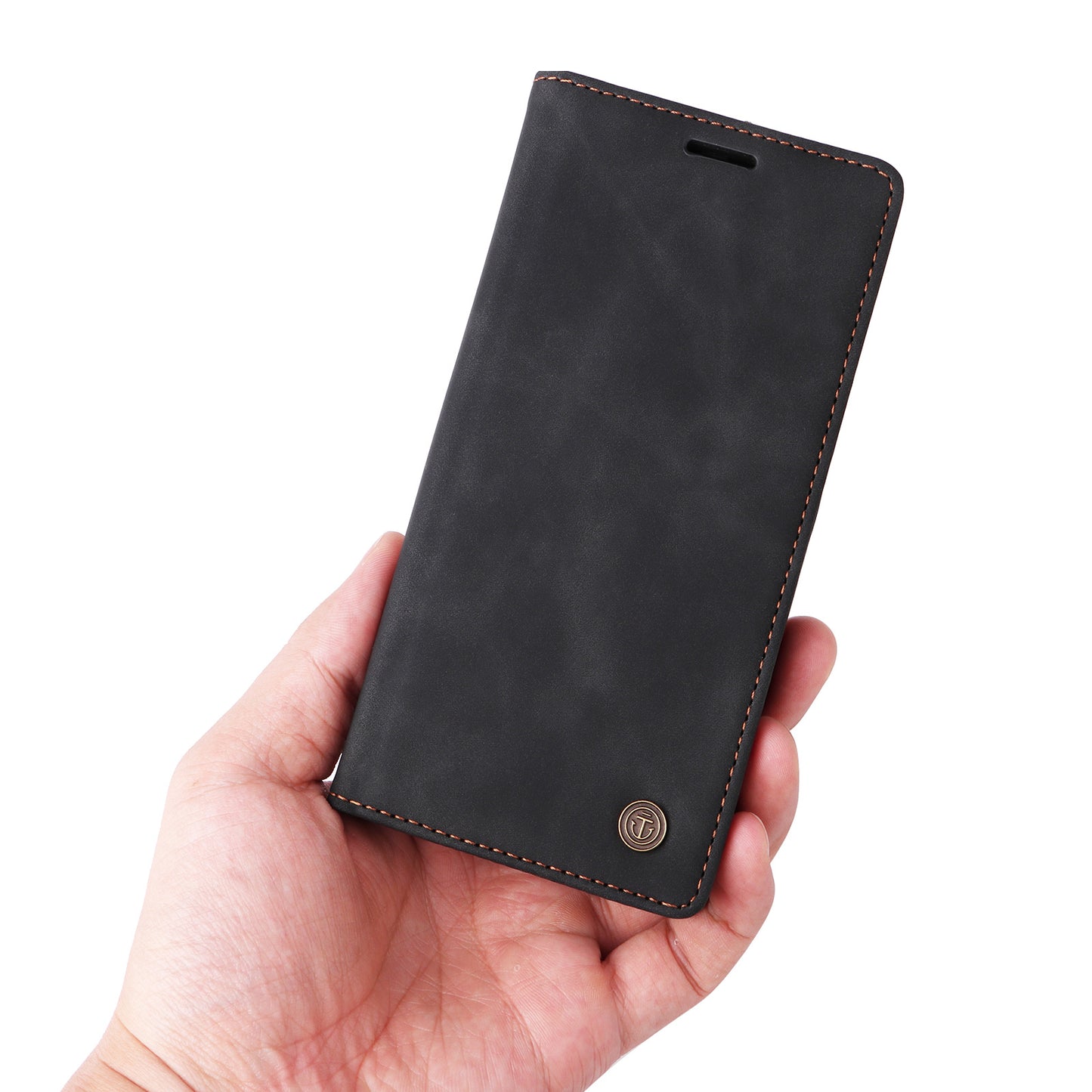 006 Series For Samsung Galaxy S24 Ultra Case PU Leather Folding Stand Cover with Suction Cups Closure - Black