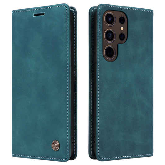 006 Series For Samsung Galaxy S24 Ultra Case PU Leather Folding Stand Cover with Suction Cups Closure - Green