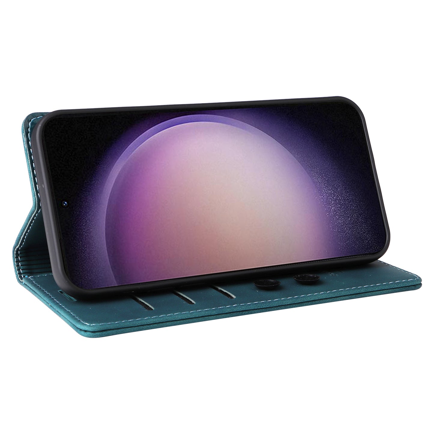 006 Series For Samsung Galaxy S24 Ultra Case PU Leather Folding Stand Cover with Suction Cups Closure - Green