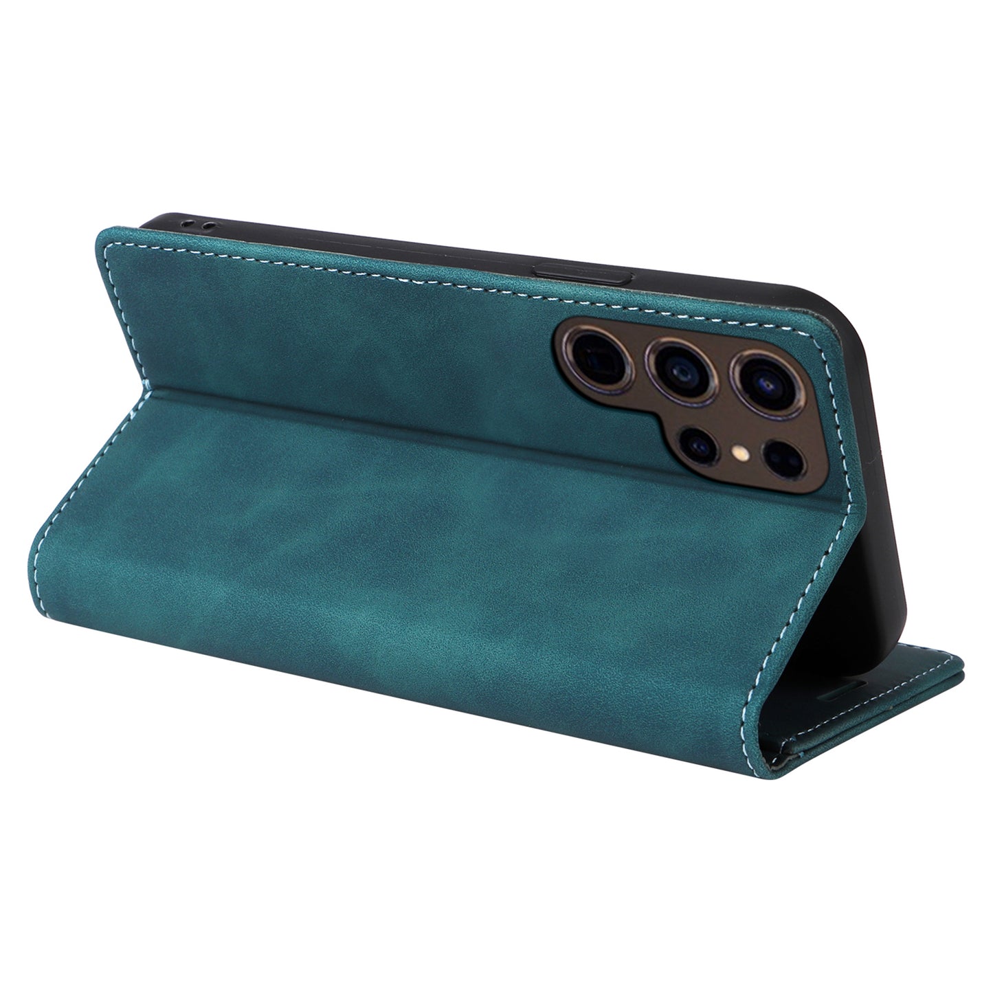 006 Series For Samsung Galaxy S24 Ultra Case PU Leather Folding Stand Cover with Suction Cups Closure - Green