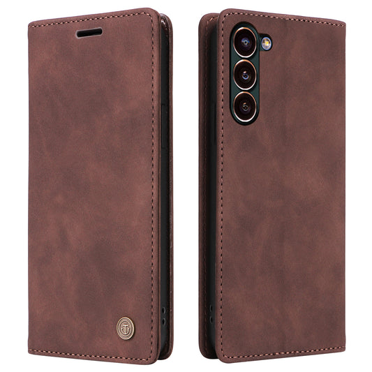 006 Series For Samsung Galaxy S24+ Case Phone Wallet PU Leather Cover with Suction Cups Closure - Coffee