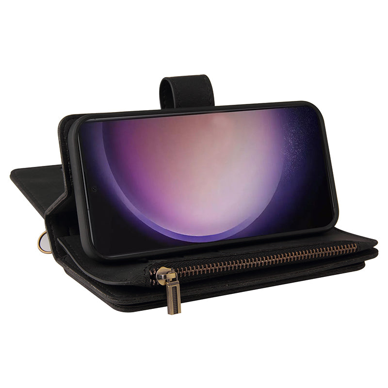 KT Multi-Functional Series-2 For Samsung Galaxy S24 Ultra Cover Zipper Wallet Stand Leather Phone Case - Black