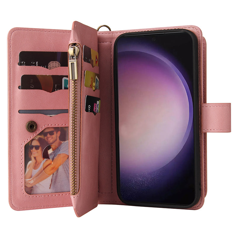KT Multi-Functional Series-2 For Samsung Galaxy S24 Ultra Cover Zipper Wallet Stand Leather Phone Case - Pink