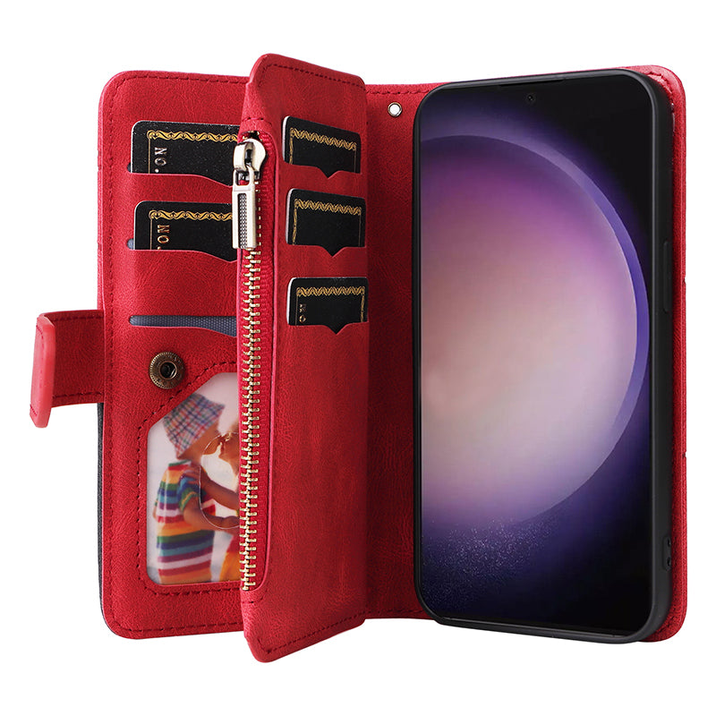 KT Multi-function Series-5 For Samsung Galaxy S24 Ultra Case PU Leather Splicing Wallet Stand Phone Cover - Red